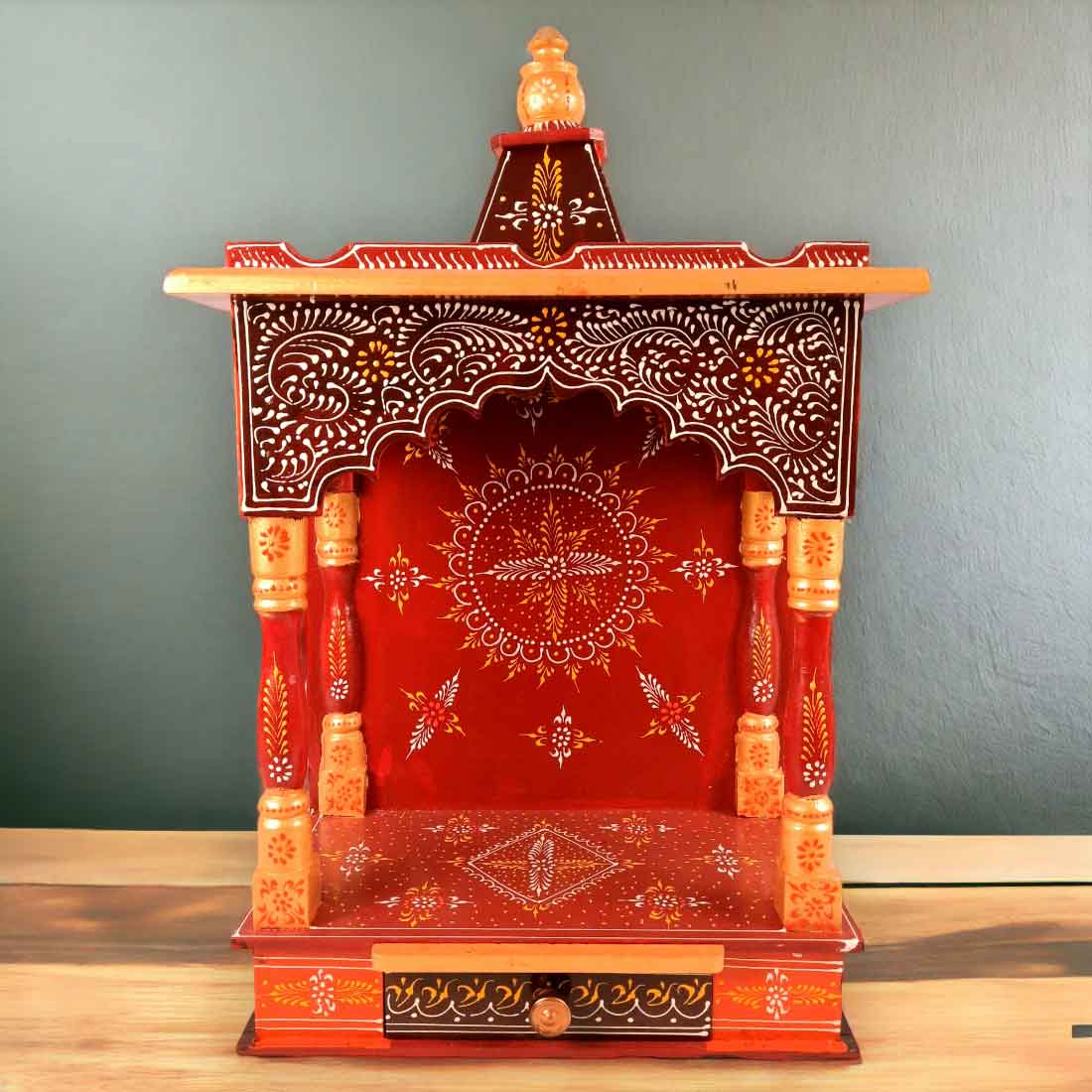 Pooja Mandir | Wooden Temple for Home Big Size -25 Inch - Apkamart #Color_Maroon