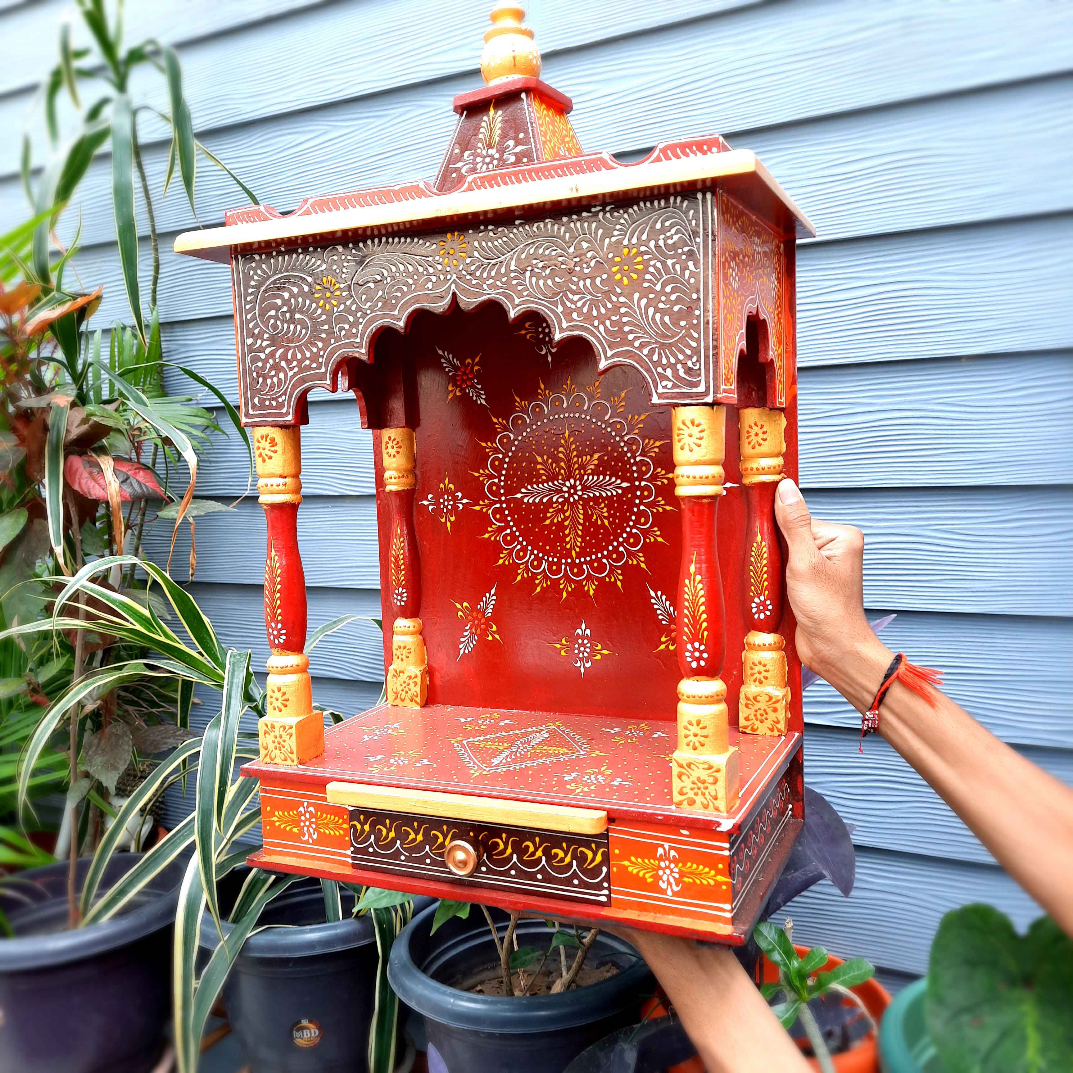 Pooja Mandir | Wooden Temple for Home Big Size -25 Inch - Apkamart #Color_Maroon