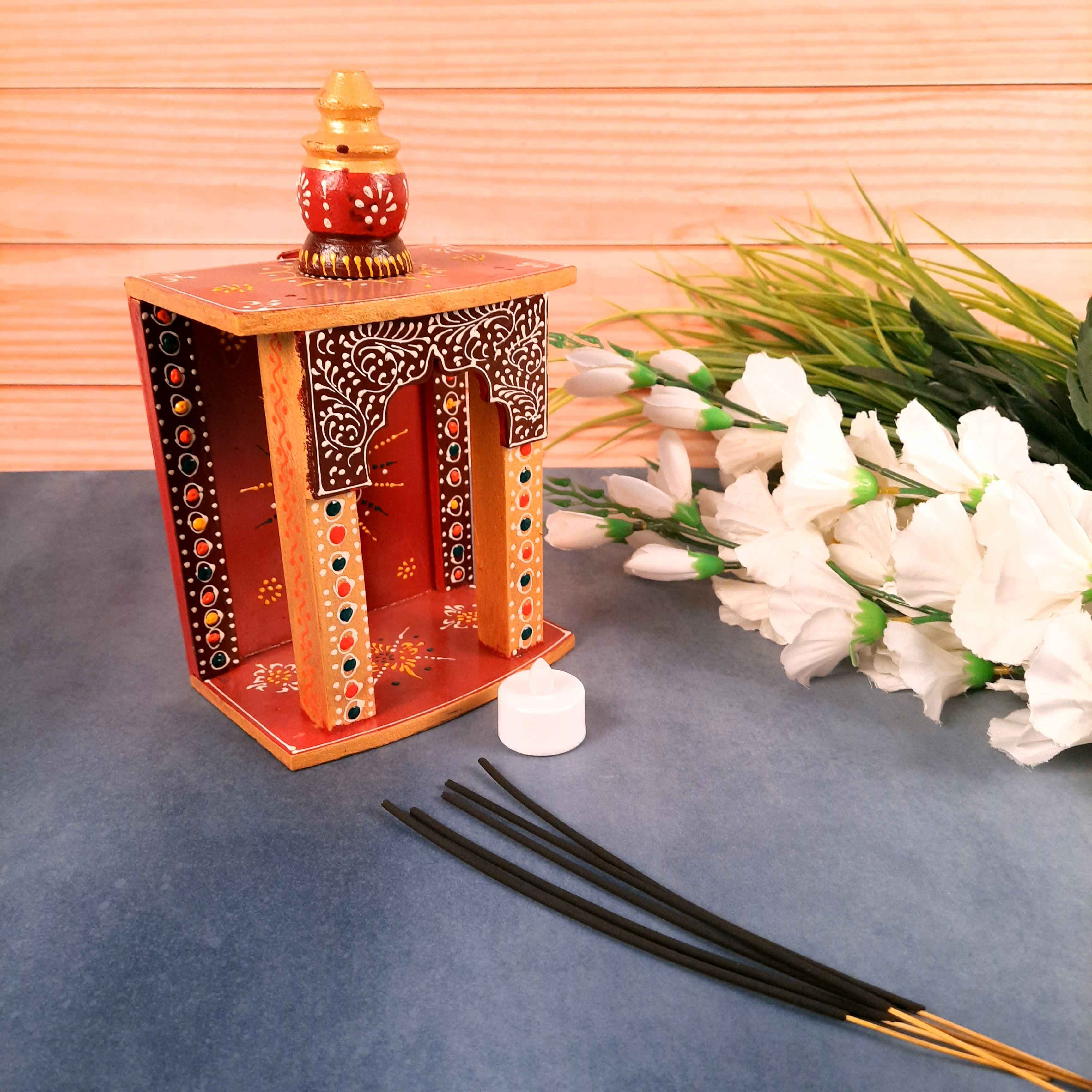 Home Temple | Wall Mounted Wooden Pooja Mandir - for Home & Office - 10 Inch - Apkamart