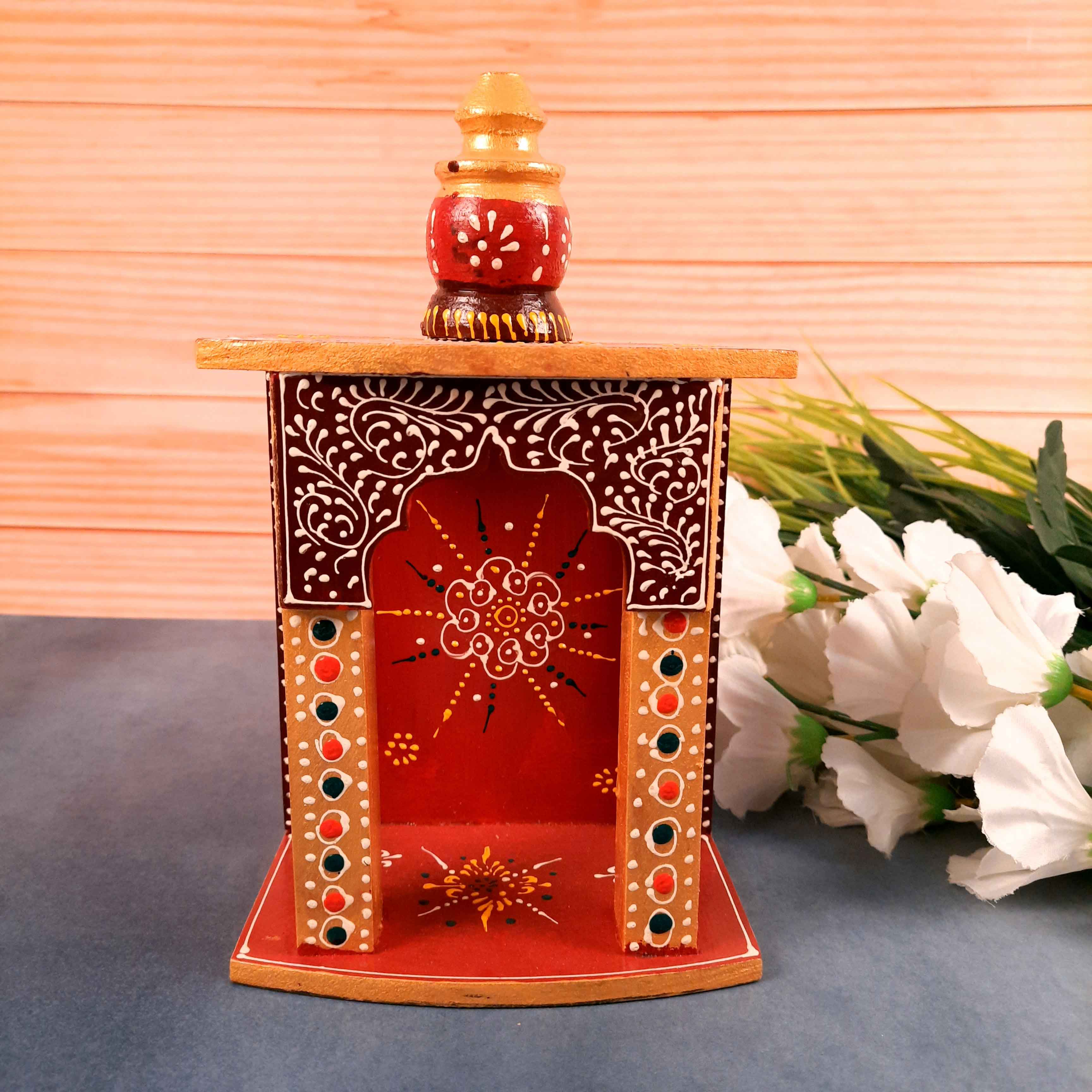 Home Temple | Wall Mounted Wooden Pooja Mandir - for Home & Office - 10 Inch - Apkamart