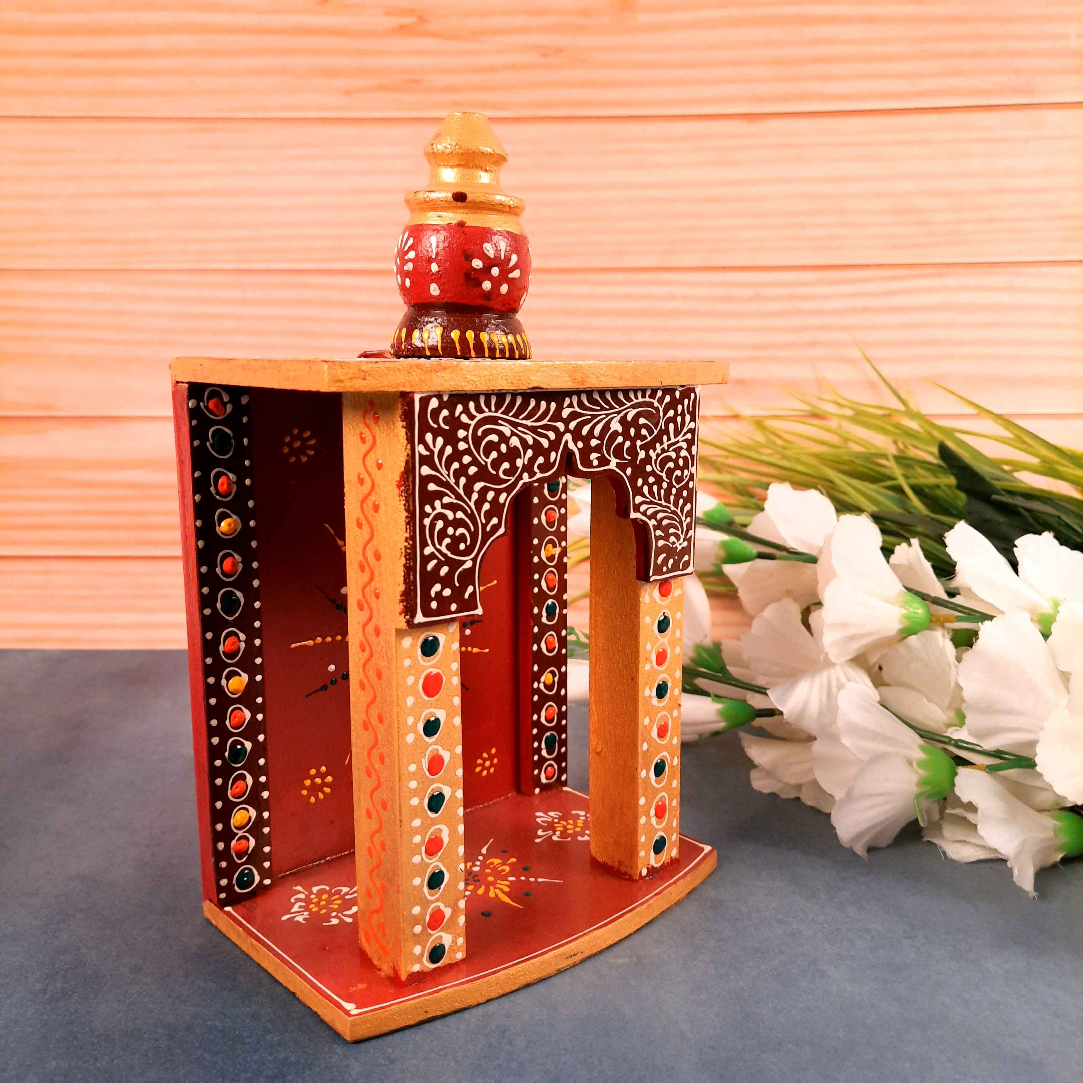 Home Temple | Wall Mounted Wooden Pooja Mandir - for Home & Office - 10 Inch - Apkamart