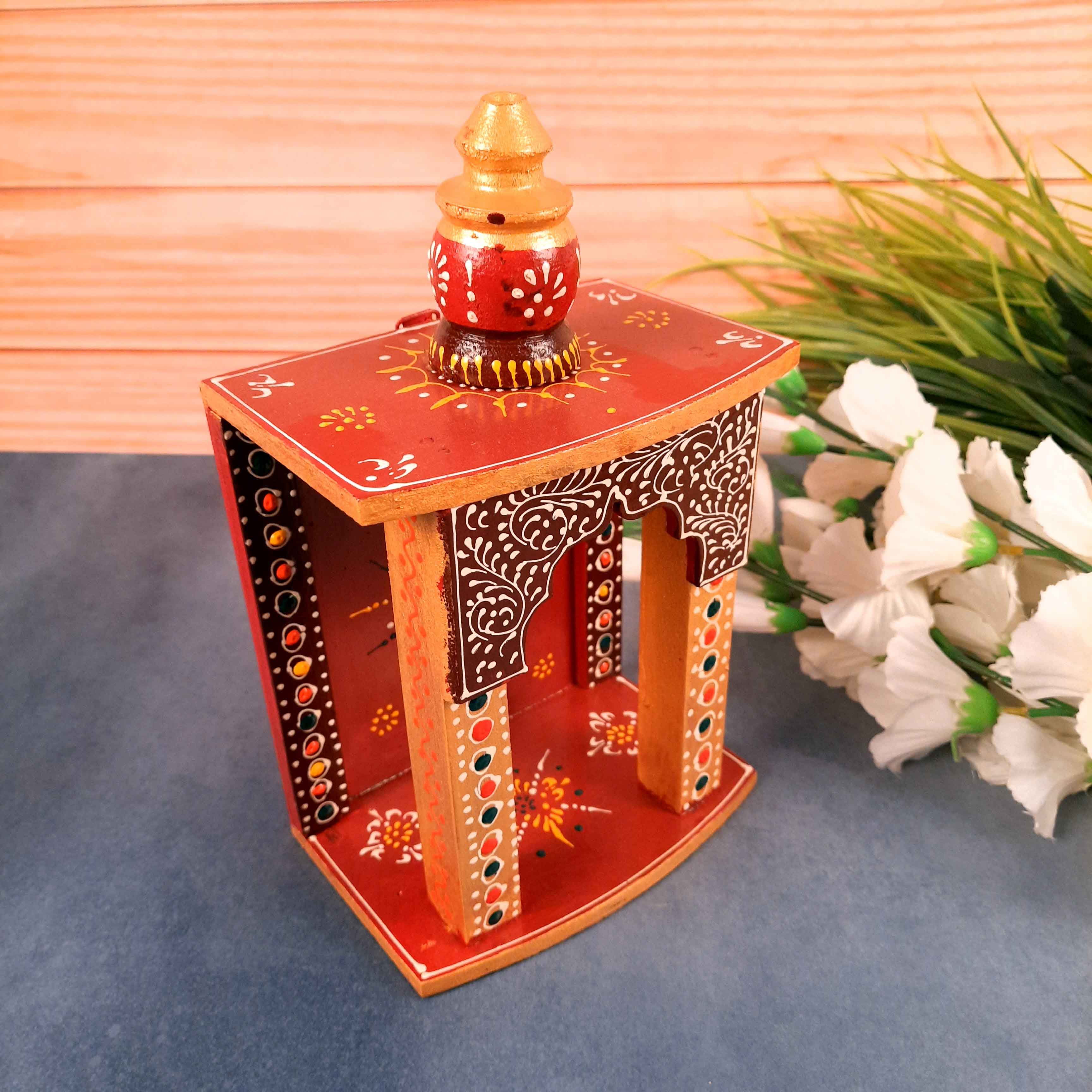 Home Temple | Wall Mounted Wooden Pooja Mandir - for Home & Office - 10 Inch - Apkamart