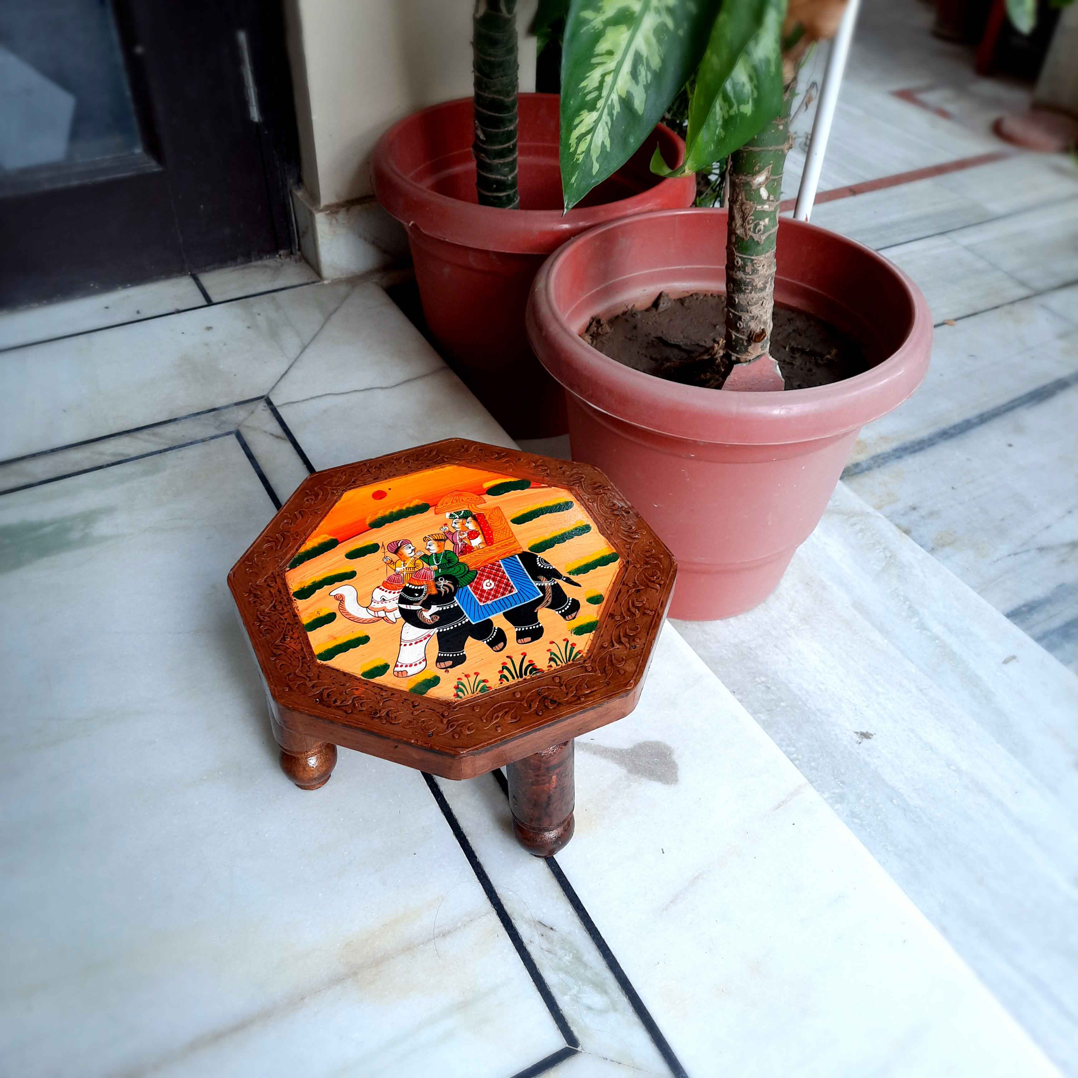 Decorative Chowki | Wooden Bajot - For Corner decoration & Sitting - 12 Inch - apkamart #Style_Pack of 1