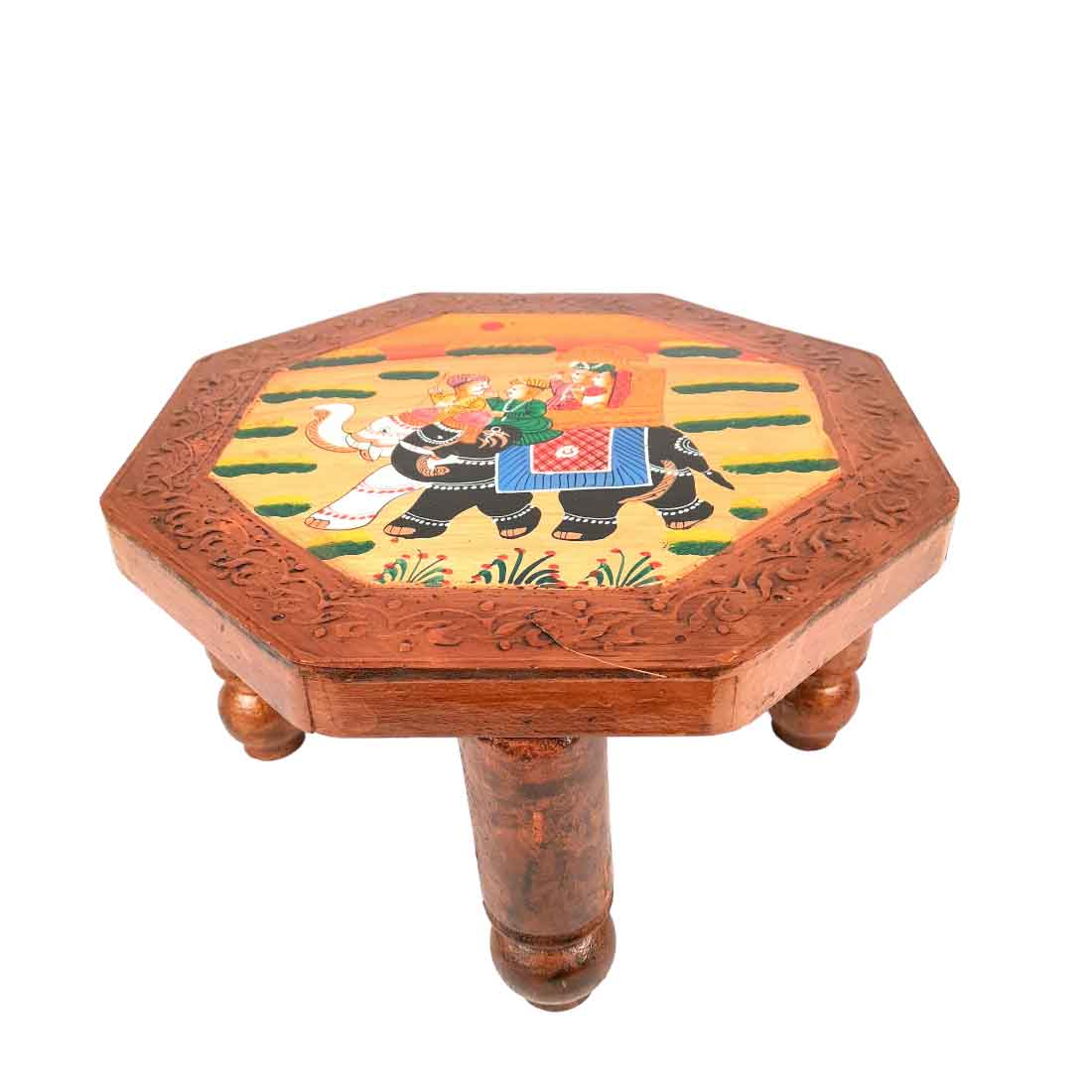 Decorative Chowki | Wooden Bajot - For Corner decoration & Sitting - 12 Inch - apkamart #Style_Pack of 2