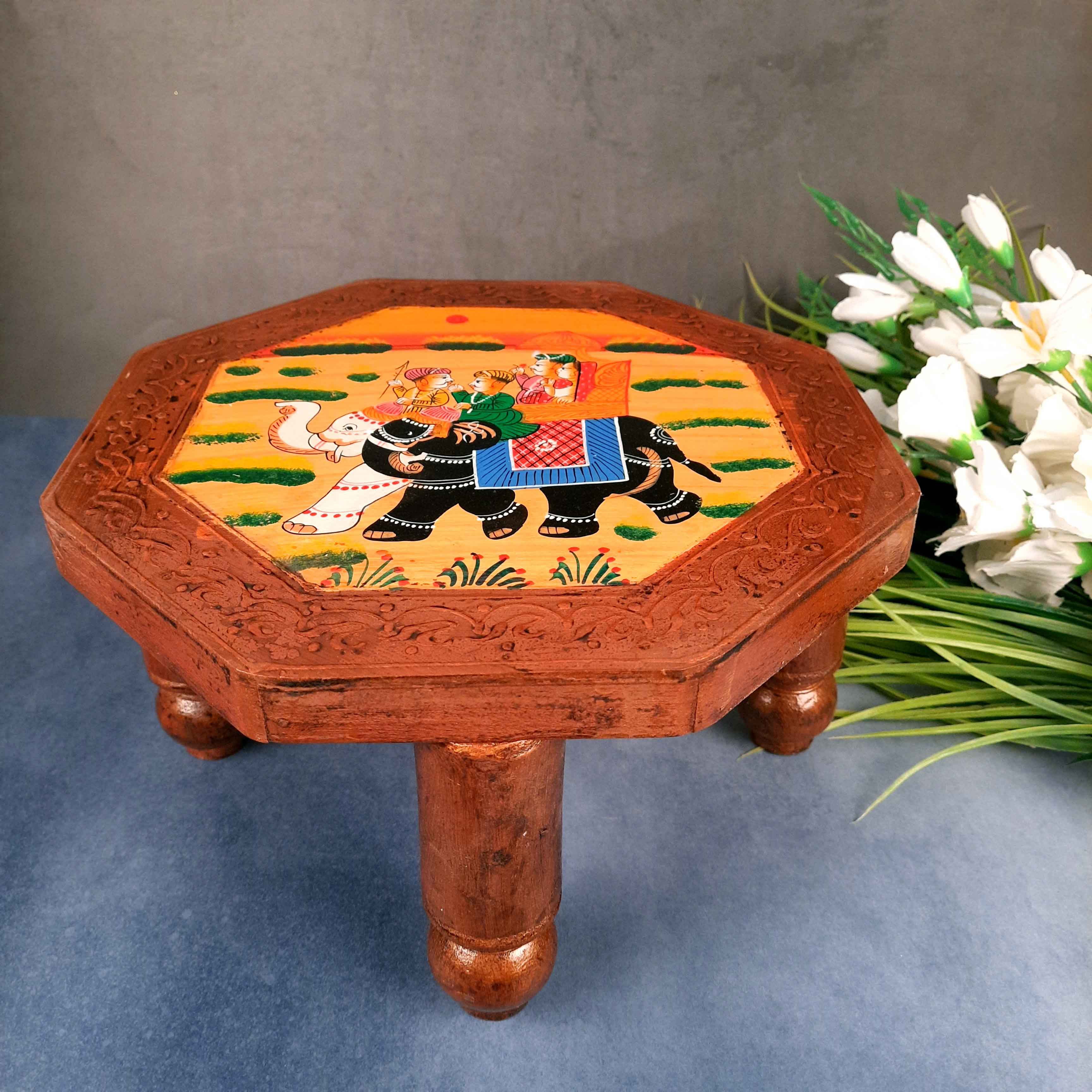 Decorative Chowki | Wooden Bajot - For Corner decoration & Sitting - 12 Inch - apkamart #Style_Pack of 1