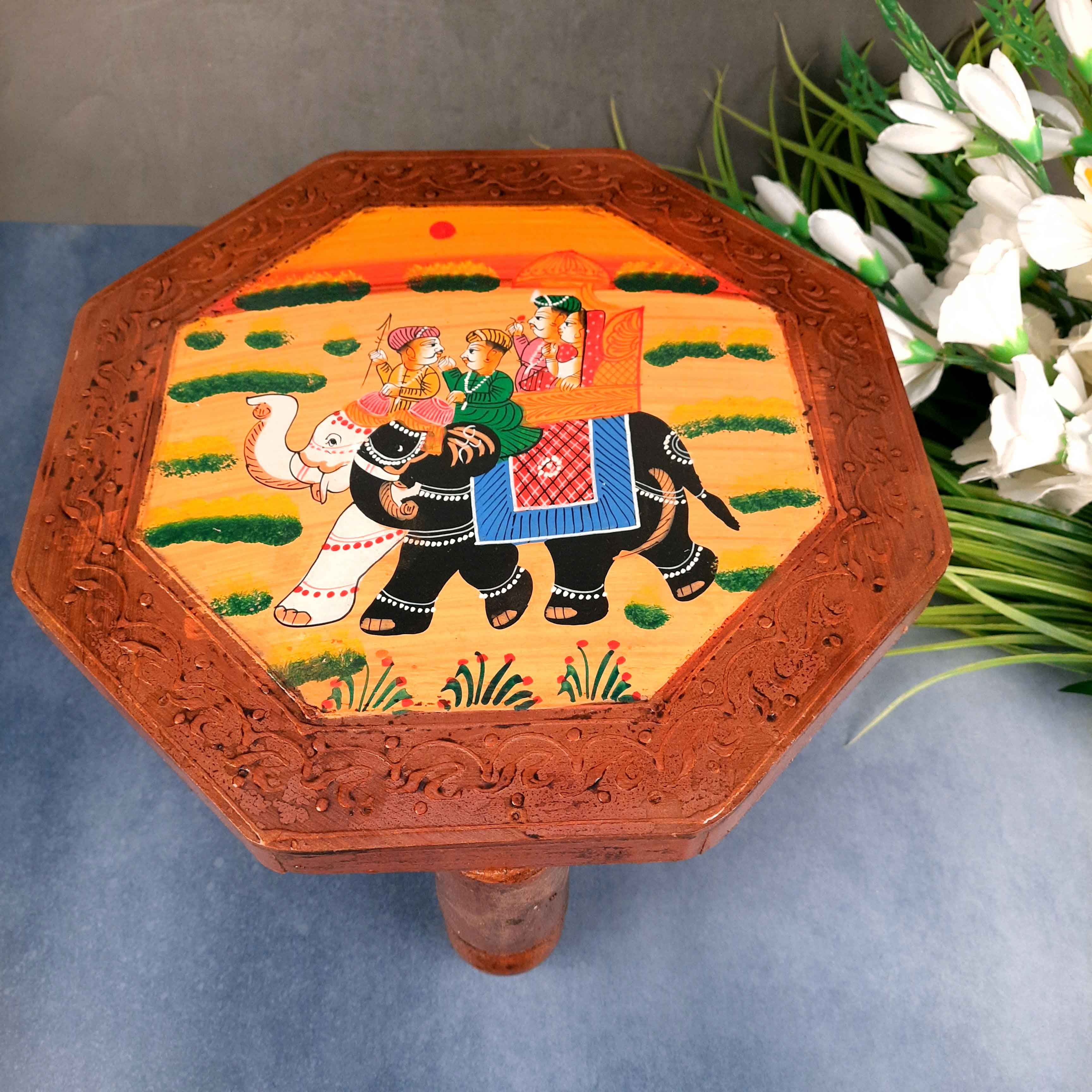 Decorative Chowki | Wooden Bajot - For Corner decoration & Sitting - 12 Inch - apkamart #Style_Pack of 1