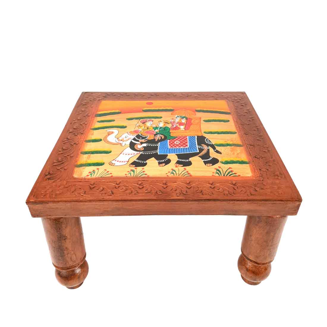 Wooden Bajot | Chowki Table - For Home Decor & Sitting - 12 Inch - Apkamart #Style_Pack of 2