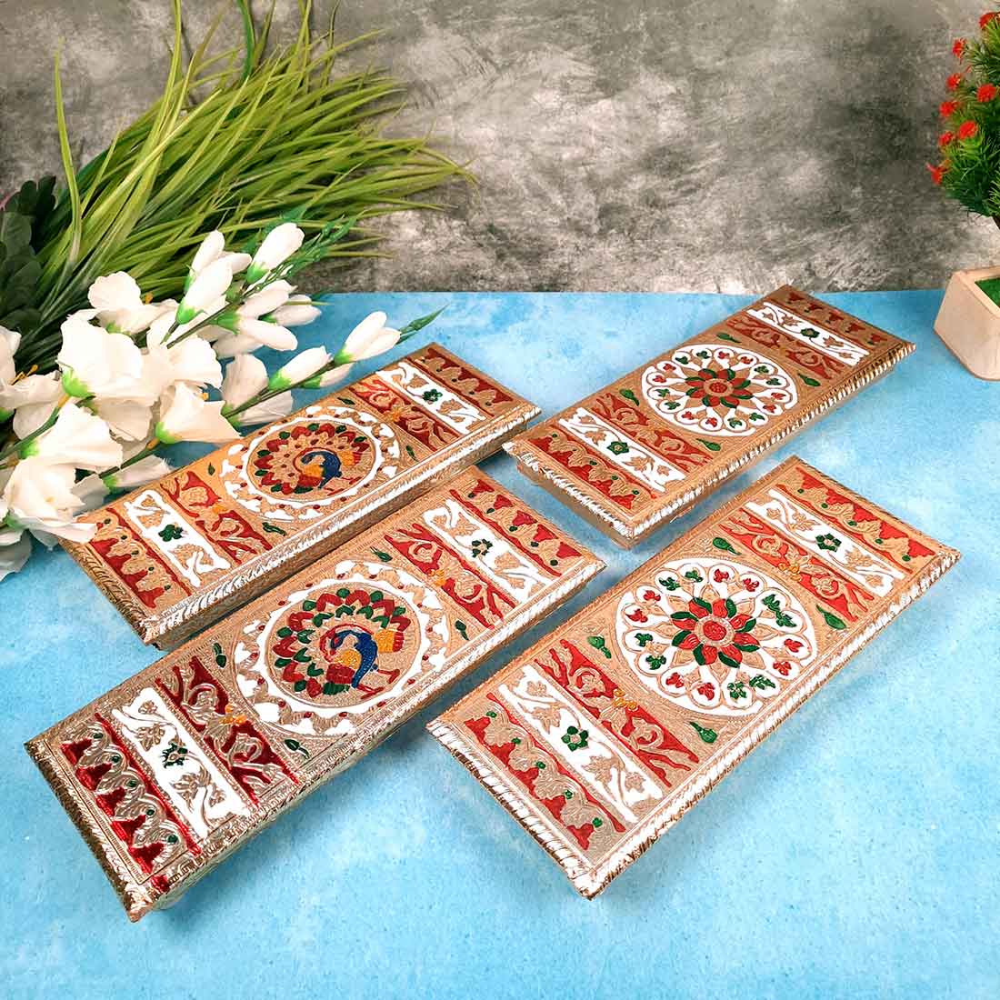 Pooja Chowki Bajot | Minakari Chauki Set - Apkamart #style_pack of 4