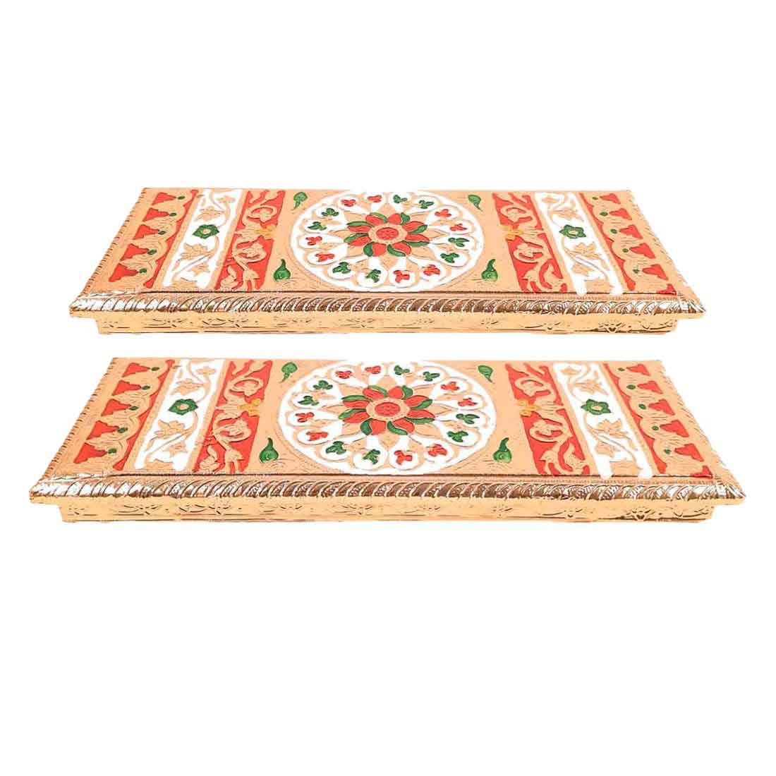 Pooja Chowki Bajot | Minakari Patla Set - For Pooja, Weddings & Festivals - 12 Inch - Apkamart #style_Pack of 2