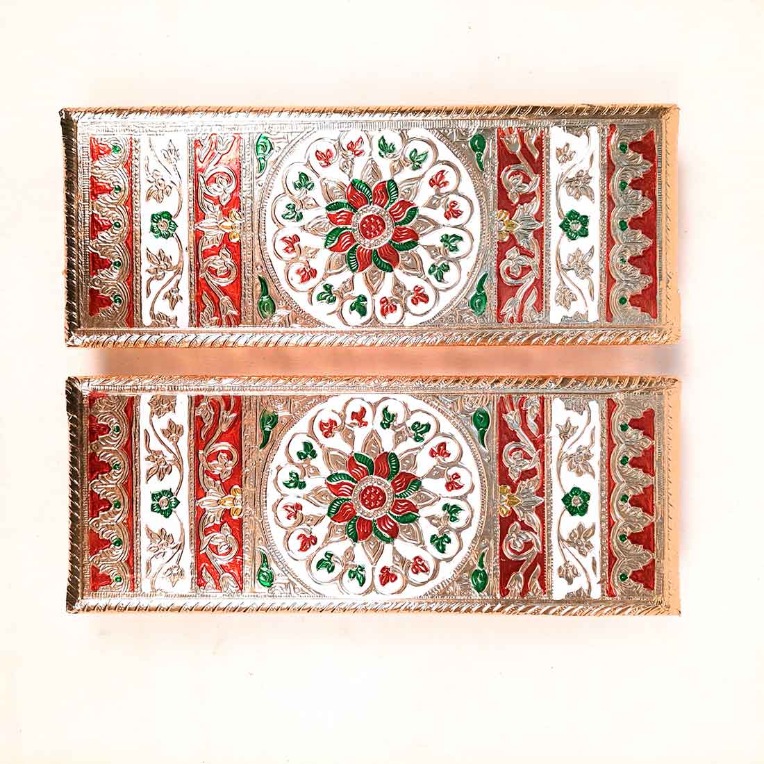 Pooja Chowki Bajot | Minakari Patla Set - For Pooja, Weddings & Festivals - 12 Inch - Apkamart #style_Pack of 2