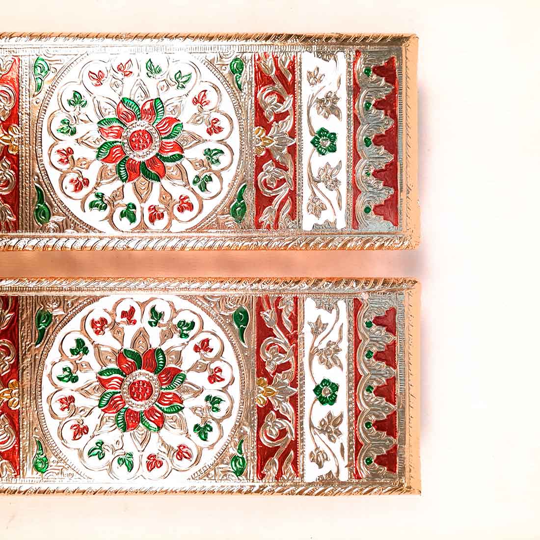 Pooja Chowki Bajot | Minakari Patla Set - For Pooja, Weddings & Festivals - 12 Inch - Apkamart #style_Pack of 2