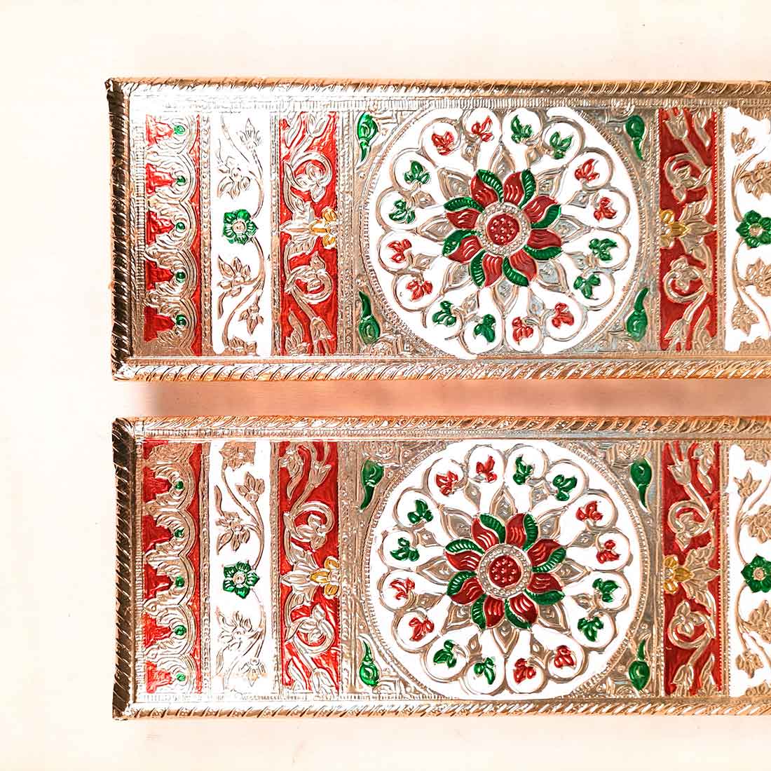 Pooja Chowki Bajot | Minakari Patla Set - For Pooja, Weddings & Festivals - 12 Inch - Apkamart #style_Pack of 2