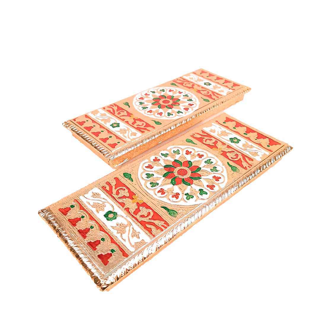 Pooja Chowki Bajot | Minakari Patla Set - For Pooja, Weddings & Festivals - 12 Inch - Apkamart #style_Pack of 2