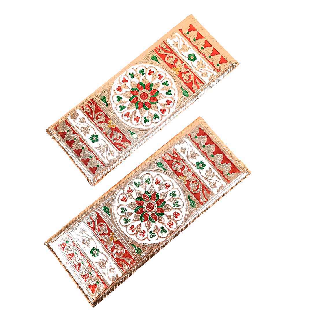 Pooja Chowki Bajot | Minakari Patla Set - For Pooja, Weddings & Festivals - 12 Inch - Apkamart #style_Pack of 2