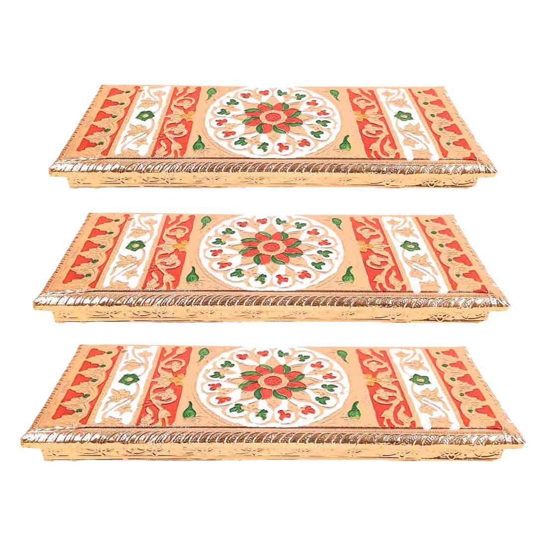 Pooja Chowki Bajot | Minakari Patla Set - For Pooja, Weddings & Festivals - 12 Inch - Apkamart #style_Pack of 3