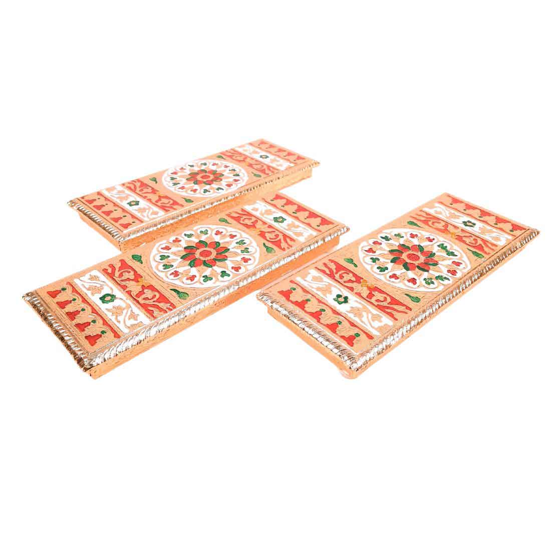 Pooja Chowki Bajot | Minakari Patla Set - For Pooja, Weddings & Festivals - 12 Inch - Apkamart #style_Pack of 3
