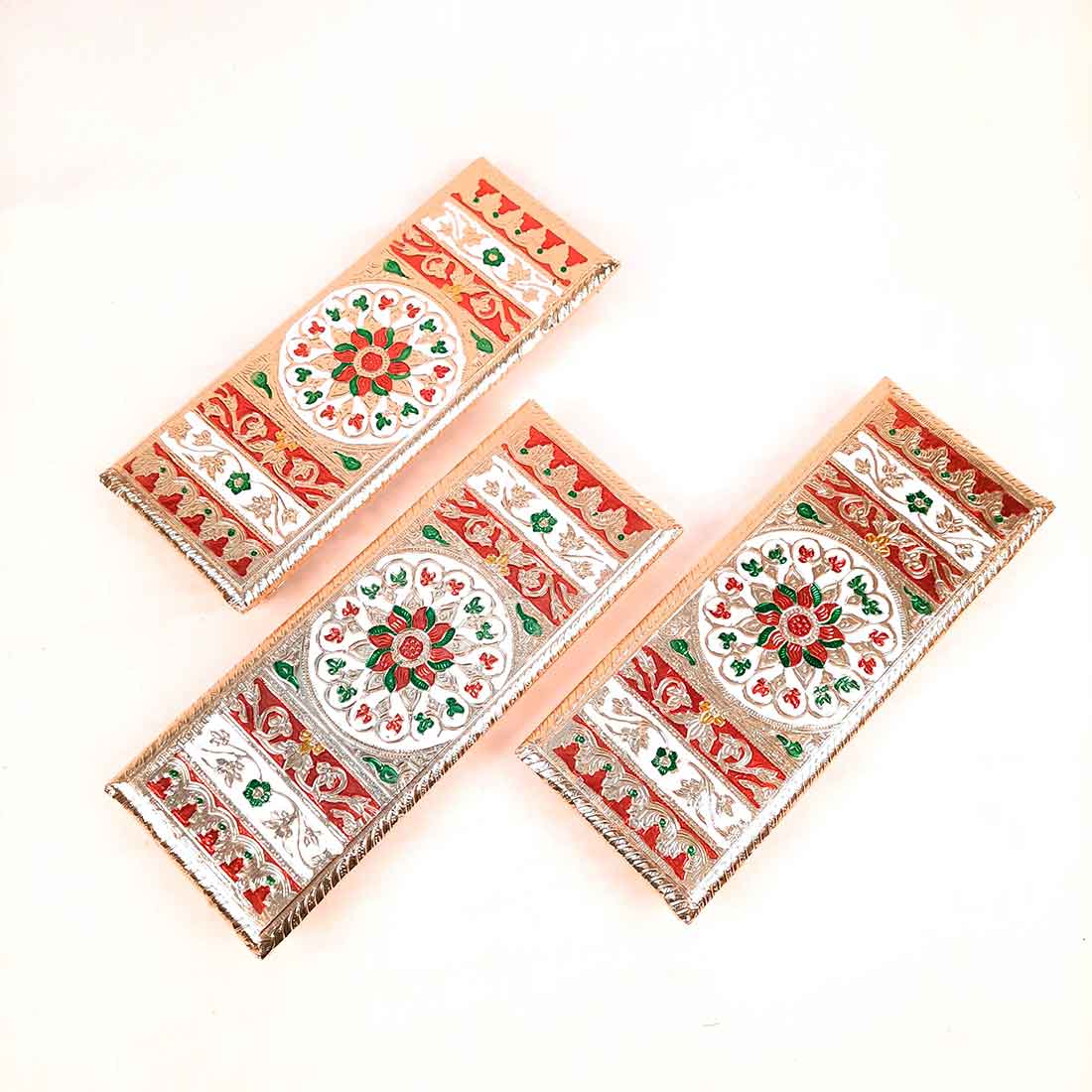 Pooja Chowki Bajot | Minakari Patla Set - For Pooja, Weddings & Festivals - 12 Inch - Apkamart #style_Pack of 3