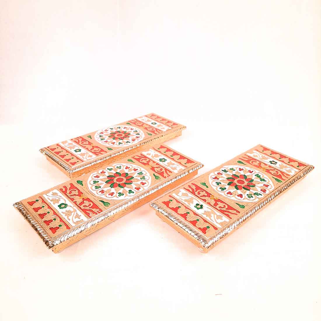 Pooja Chowki Bajot | Minakari Patla Set - For Pooja, Weddings & Festivals - 12 Inch - Apkamart #style_Pack of 3