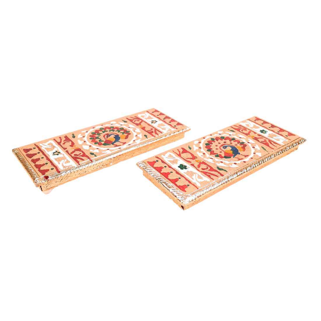 Pooja Chowki Bajot | Peacock Design Minakari Patla Set - Apkamart #Style_pack of 2
