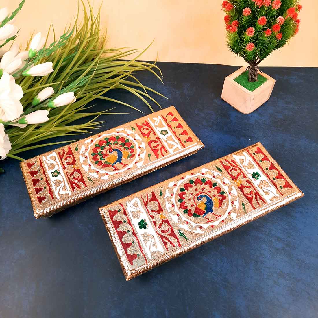 Pooja Chowki Bajot | Peacock Design Minakari Patla Set - Apkamart #Style_pack of 2