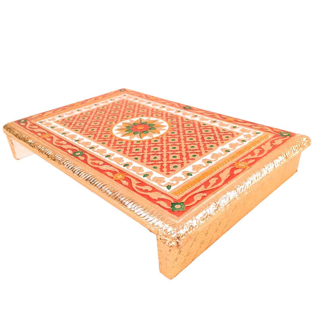 Pooja Chowki Bajot | Minakari Patla Chauki - For Pooja, Weddings & Festivals - 18 Inch - Apkamart#Style_Flower Design