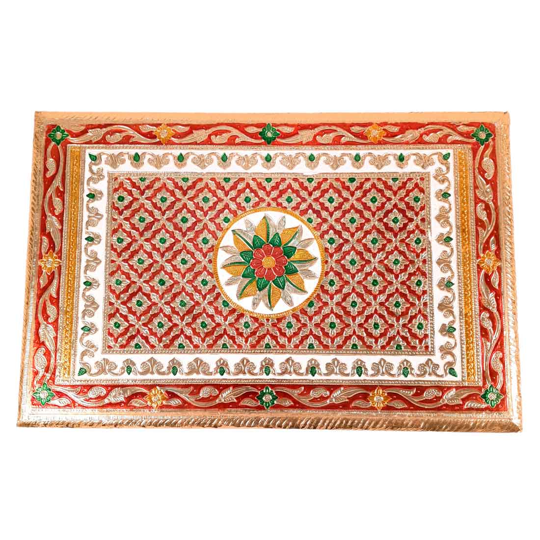 Pooja Chowki Bajot | Minakari Patla Chauki - For Pooja, Weddings & Festivals - 18 Inch - Apkamart#Style_Flower Design