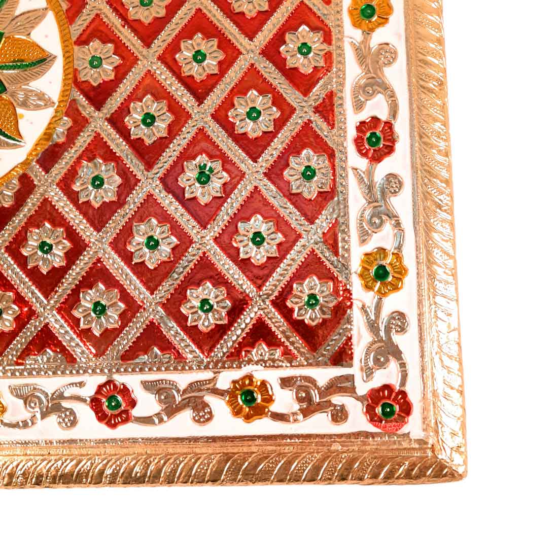 Pooja Patla Chowki | Minakari Patta - For Pooja, Weddings & Festivals - 15 Inch - Apkamart #Style_Flower Design