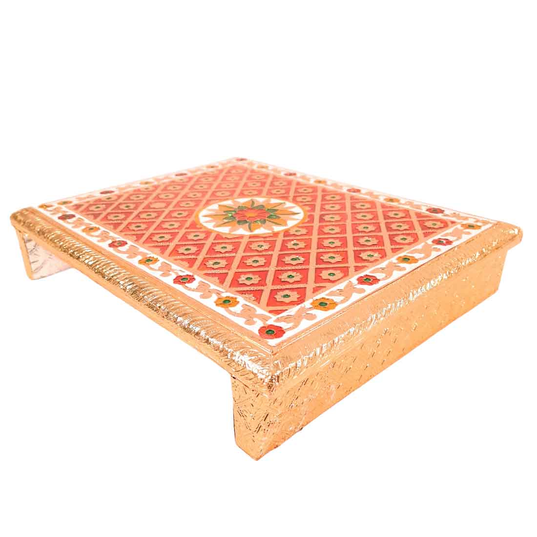 Pooja Patla Chowki | Minakari Patta - For Pooja, Weddings & Festivals - 15 Inch - Apkamart #Style_Flower Design