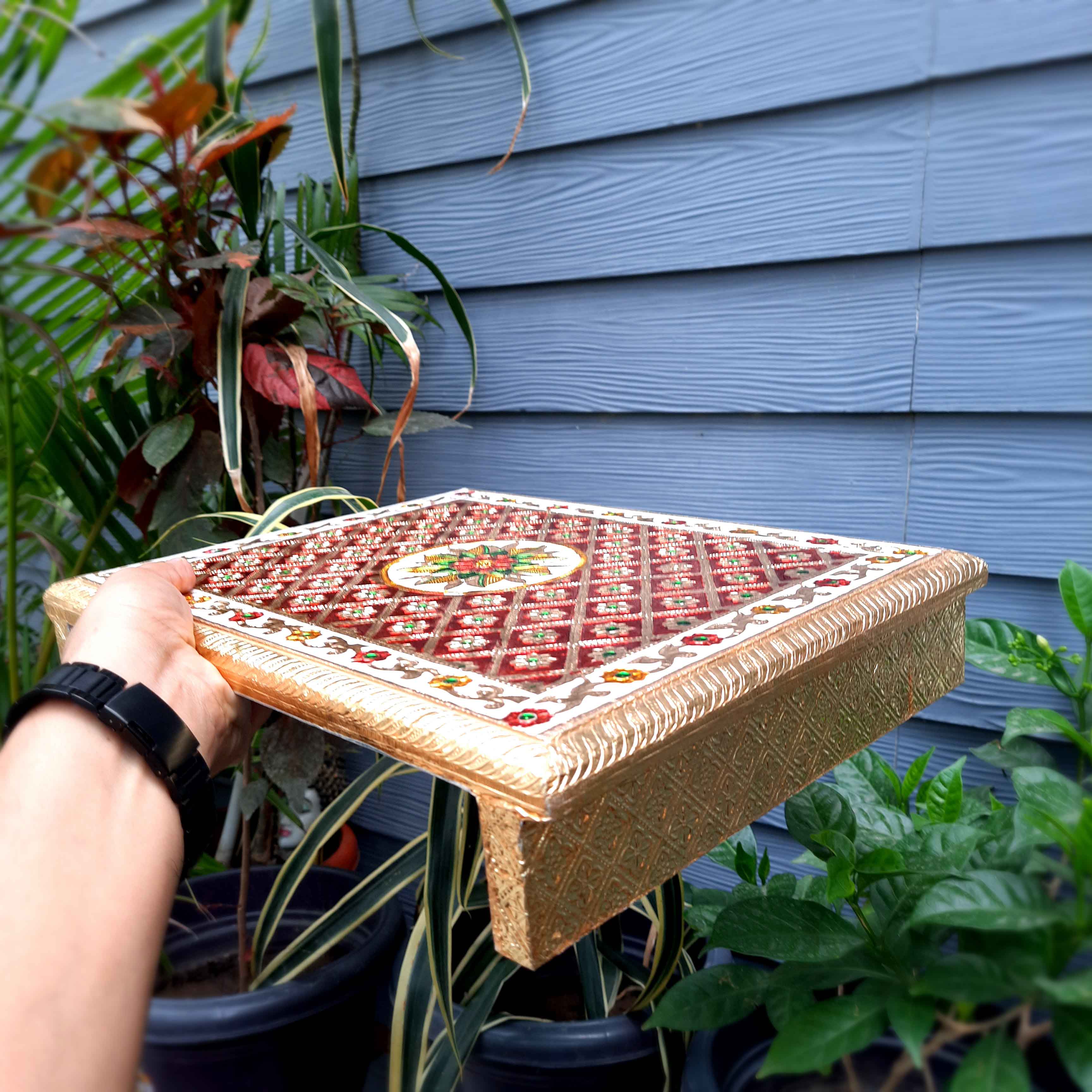 Pooja Patla Chowki | Minakari Patta - For Pooja, Weddings & Festivals - 15 Inch - Apkamart #Style_Flower Design