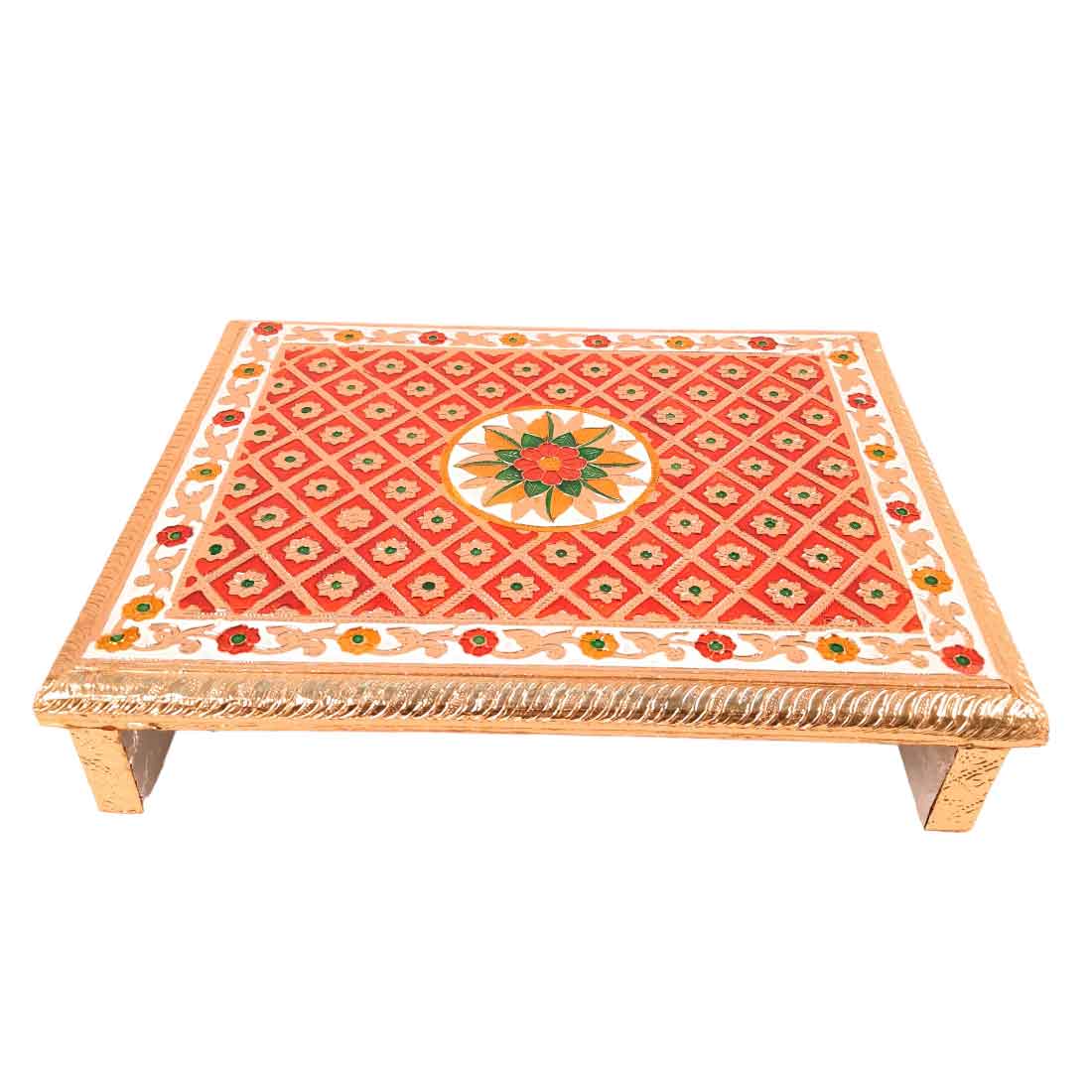 Pooja Patla Chowki | Minakari Patta - For Pooja, Weddings & Festivals - 15 Inch - Apkamart #Style_Flower Design