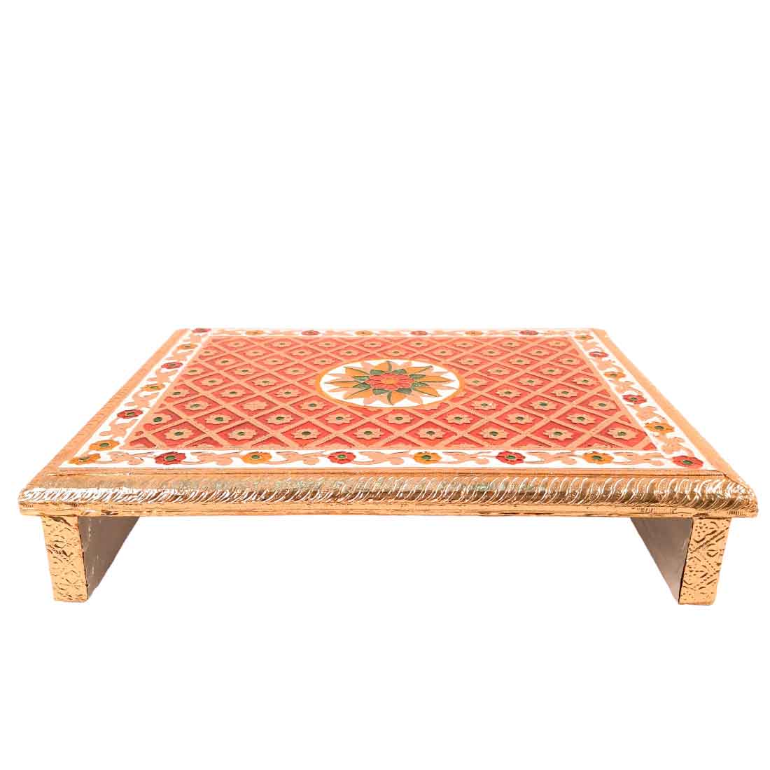 Pooja Patla Chowki | Minakari Patta - For Pooja, Weddings & Festivals - 15 Inch - Apkamart #Style_Flower Design