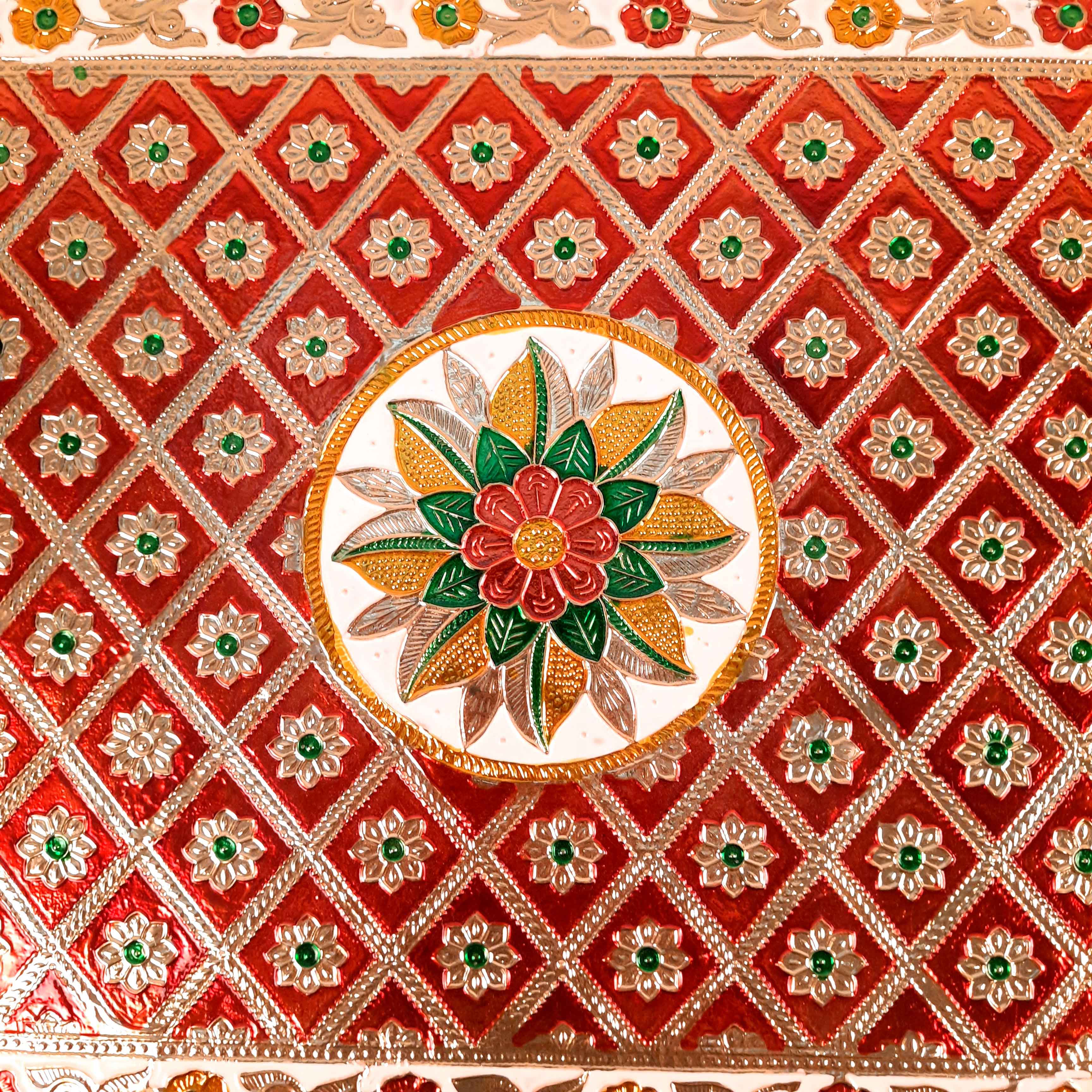 Pooja Patla Chowki | Minakari Patta - For Pooja, Weddings & Festivals - 15 Inch - Apkamart #Style_Flower Design