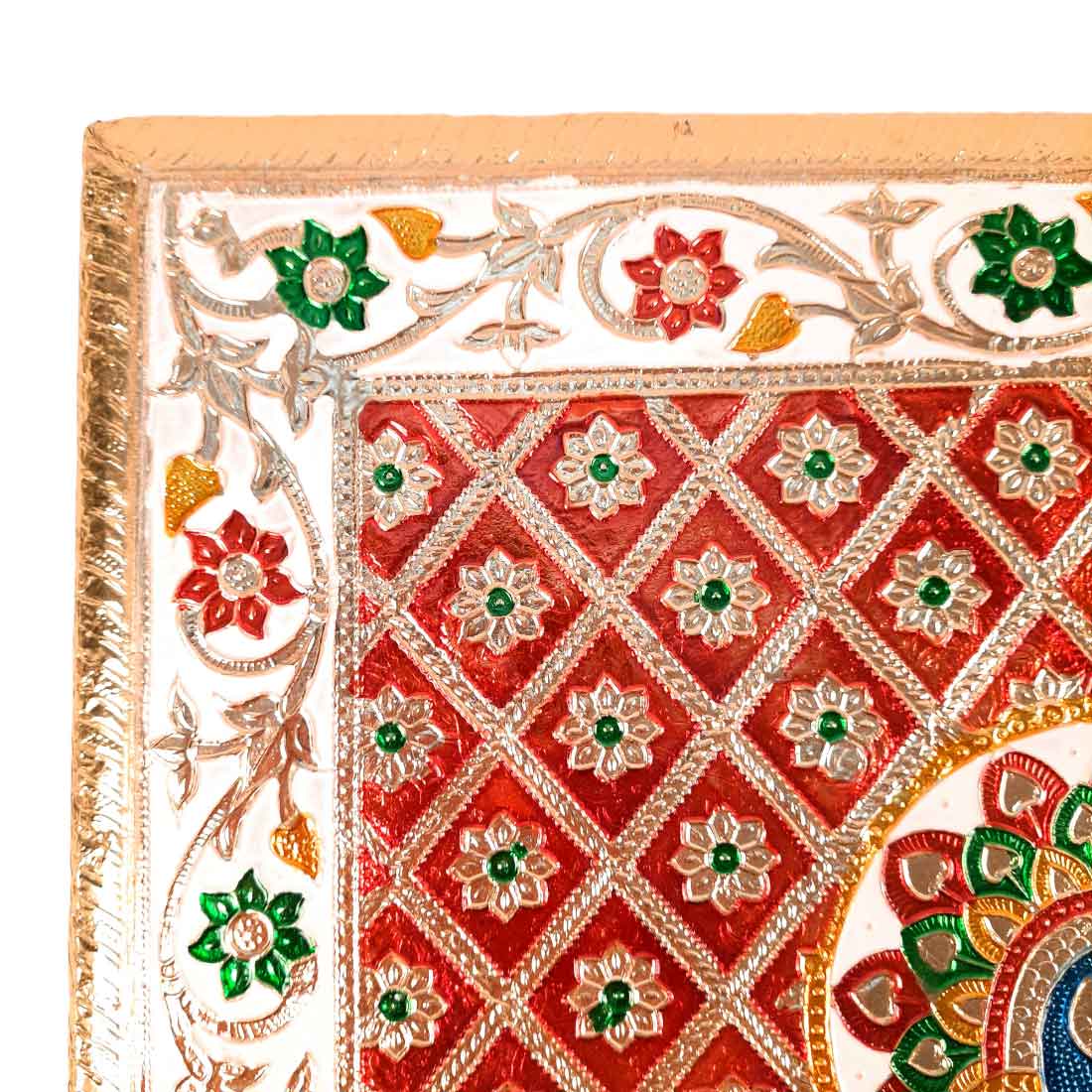 Pooja Patla Chowki | Minakari Patta - For Pooja, Weddings & Festivals - 15 Inch - Apkamart #Style_Peacock Design