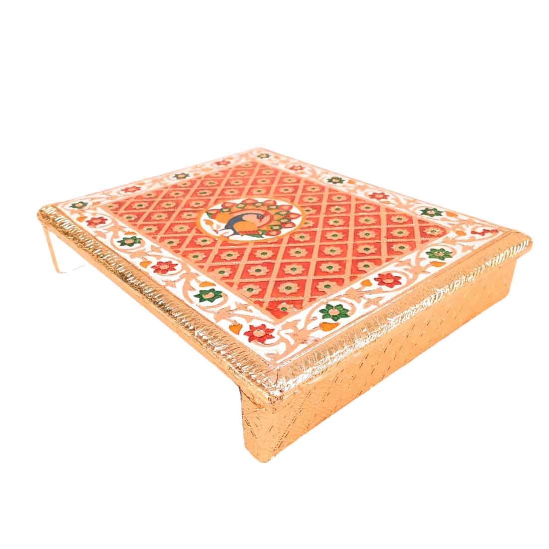 Pooja Patla Chowki | Minakari Patta - For Pooja, Weddings & Festivals - 15 Inch - Apkamart #Style_Peacock Design