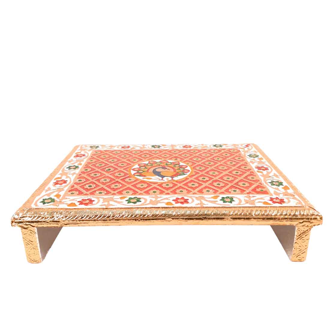 Pooja Patla Chowki | Minakari Patta - For Pooja, Weddings & Festivals - 15 Inch - Apkamart #Style_Peacock Design