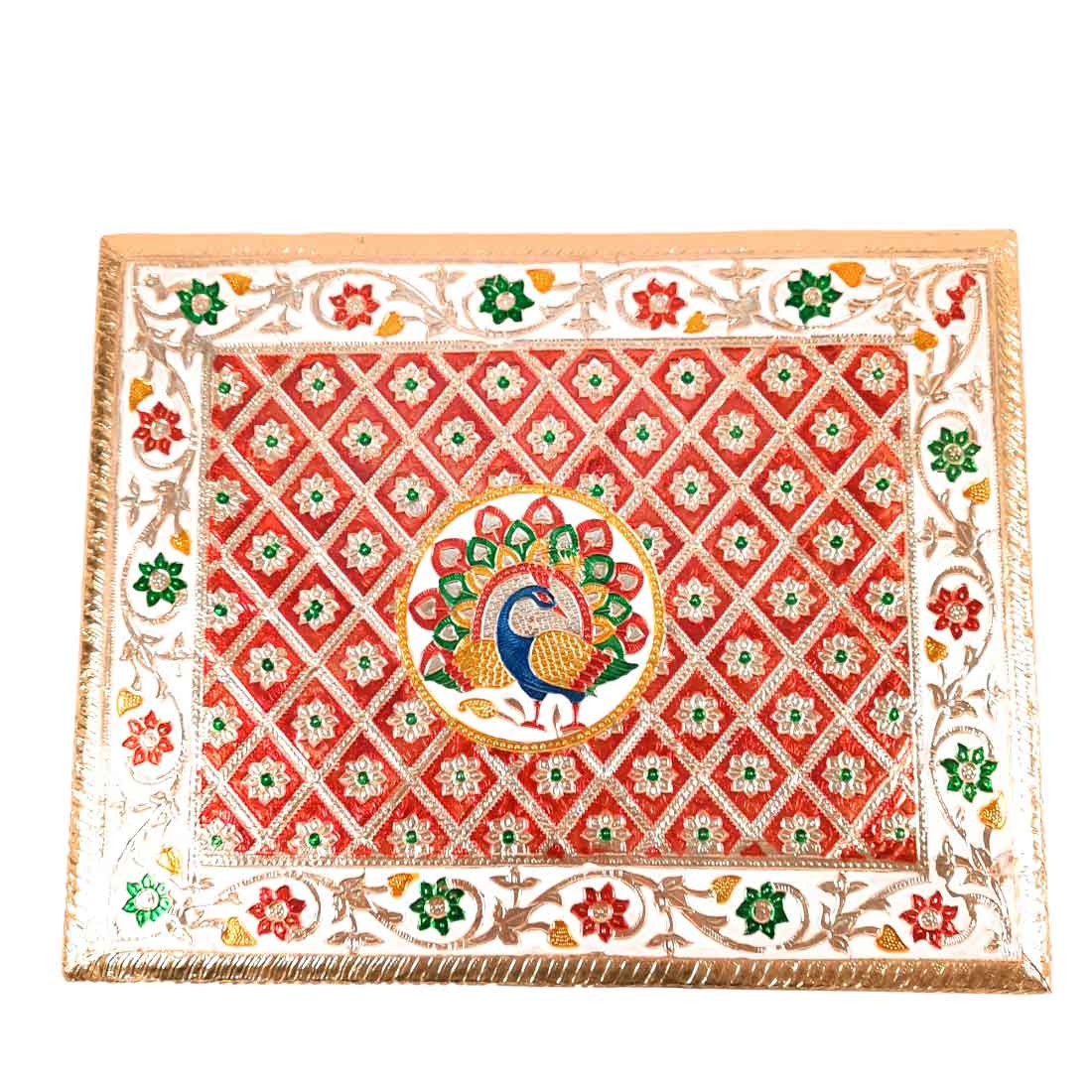 Pooja Patla Chowki | Minakari Patta - For Pooja, Weddings & Festivals - 15 Inch - Apkamart #Style_Peacock Design