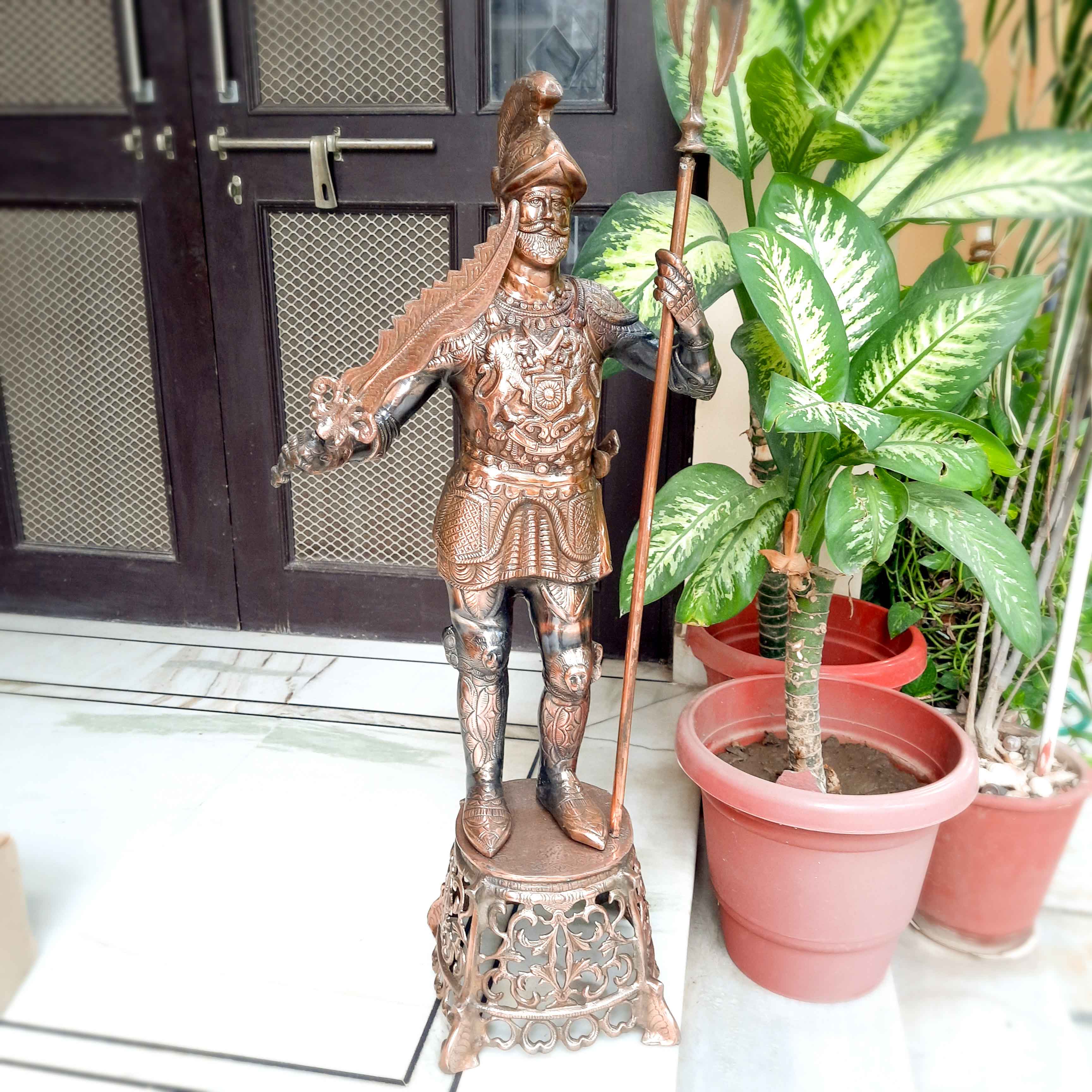 Soldier Showpiece | Warrior Statue with Spear & Sword - For Living Room, Home Decor & Gifts - 46 Inch - Apkamart