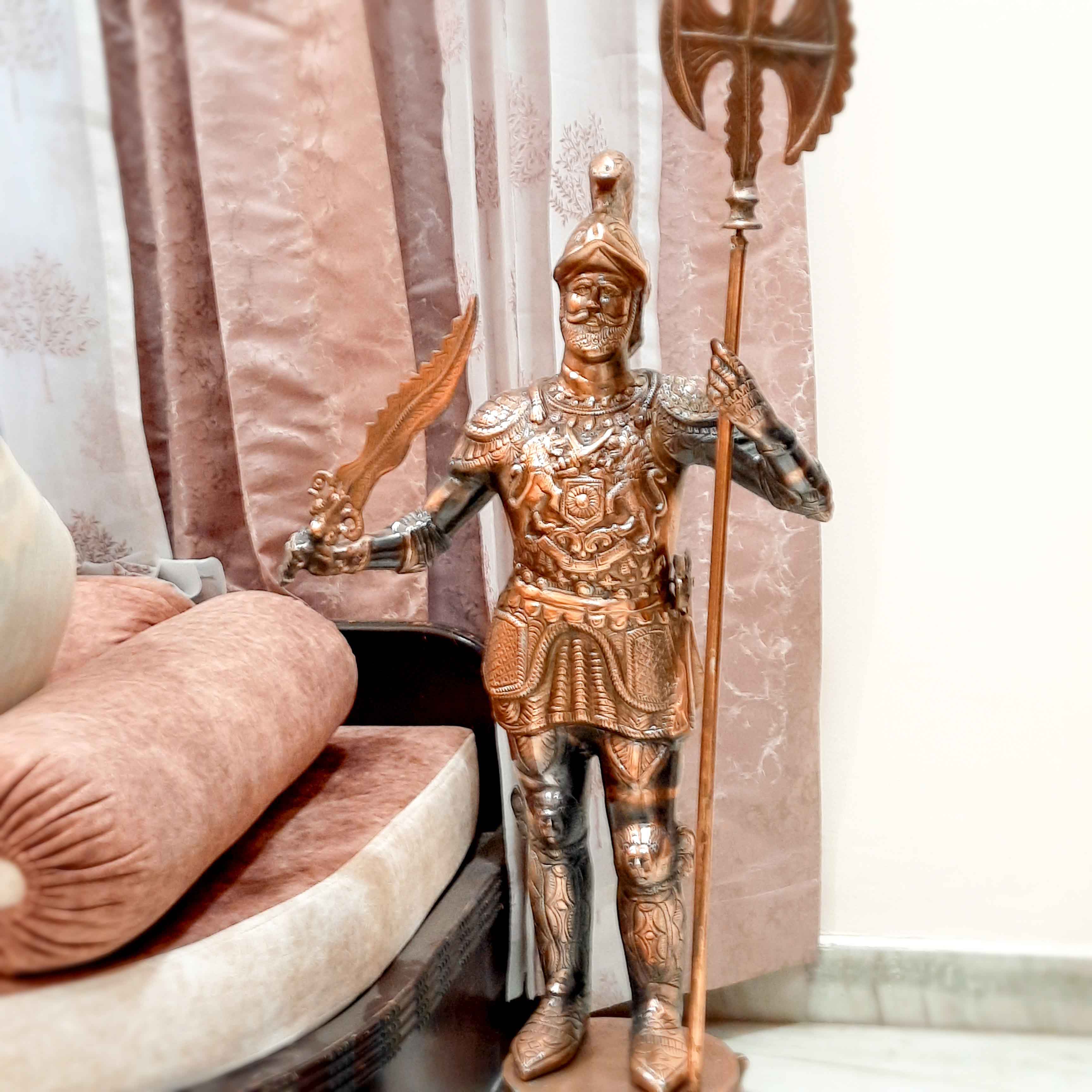 Soldier Showpiece | Warrior Statue with Spear & Sword - For Living Room, Home Decor & Gifts - 46 Inch - Apkamart