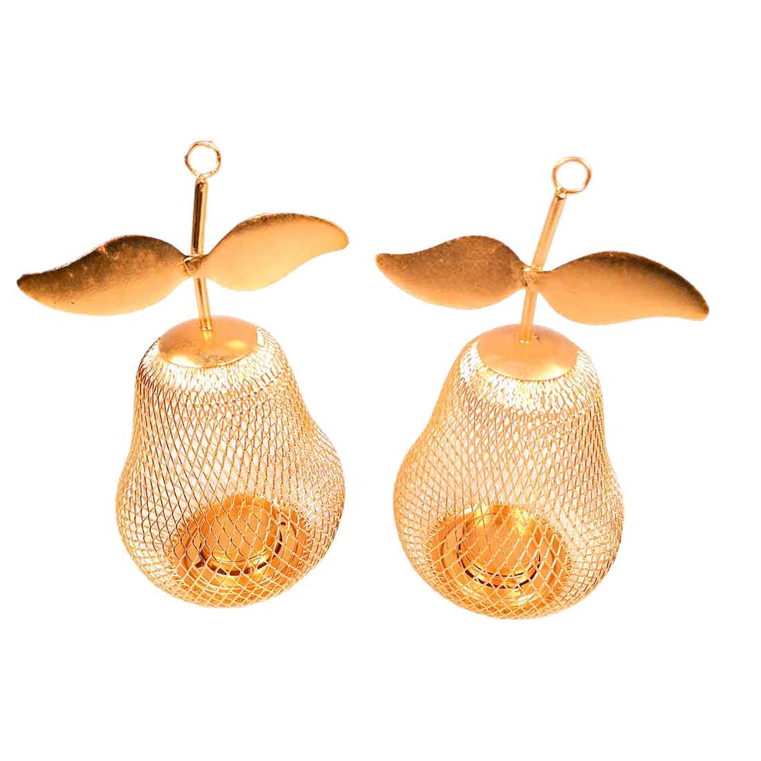 Tea Light Candle Holder | Pear Design Golden Candle Stand - For Table & Home Decor - 9 Inch - Apkamart #Style_Pack of 2