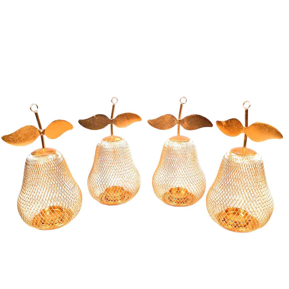 Tea Light Candle Holder | Pear Design Golden Candle Stand - For Table & Home Decor - 9 Inch - Apkamart #Style_Pack of 4