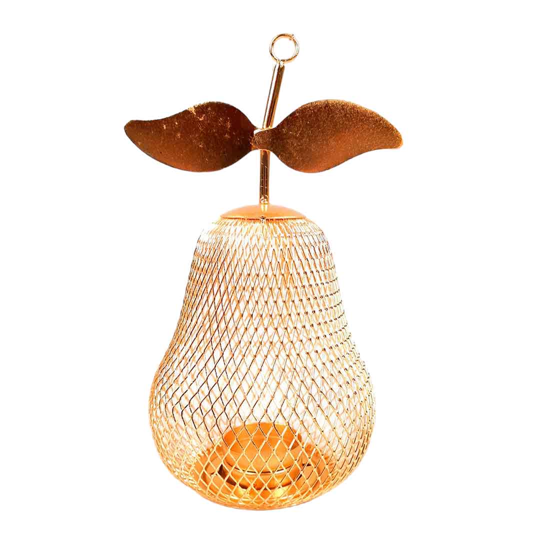Tea Light Candle Holder | Pear Design Golden Candle Stand - For Table & Home Decor - 9 Inch - Apkamart #Style_Pack of 2