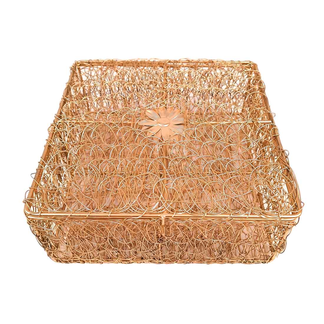 Mesh Wire Box With Lid | Multipurpose Golden Box - For Home Decor, Wedding Gift, Shagun Basket - 9 Inch Apkamart