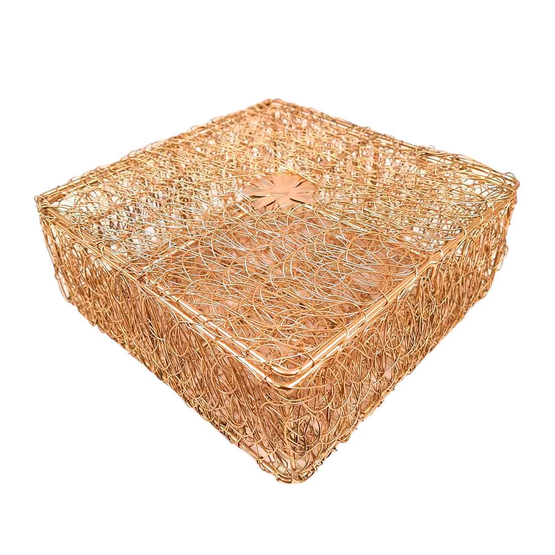 Mesh Wire Box With Lid | Multipurpose Golden Box - For Home Decor, Wedding Gift, Shagun Basket - 9 Inch Apkamart
