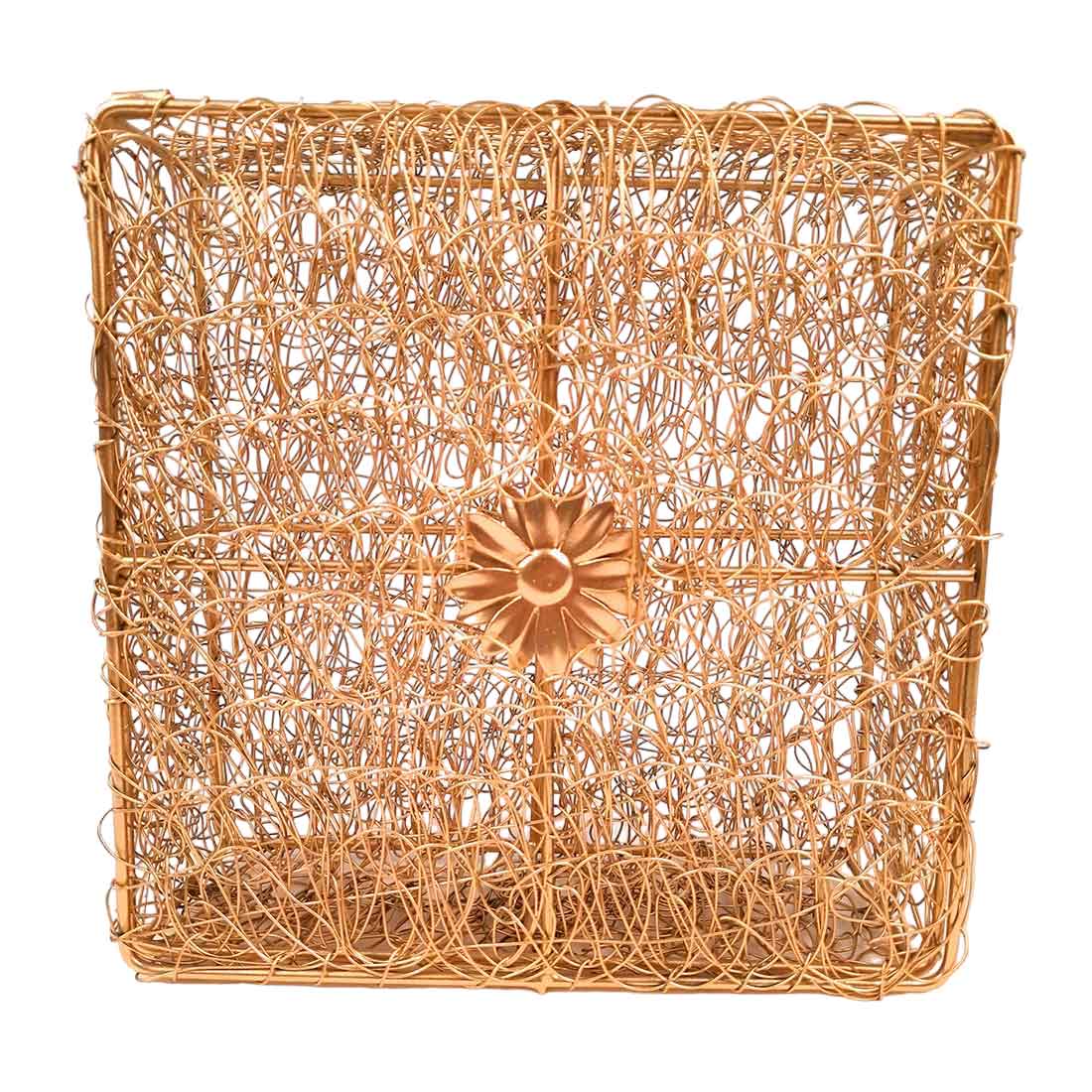 Mesh Wire Box With Lid | Multipurpose Golden Box - For Home Decor, Wedding Gift, Shagun Basket - 9 Inch Apkamart