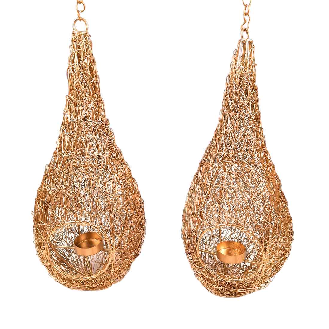 Hanging Tea Light Holder | Bird Nest Design Wall Votive - For Home Decor & Gifts - 11 Inch - apkamart #Style_pack of 2