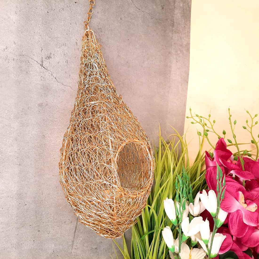 Hanging Tea Light Holder | Bird Nest Design Wall Votive - For Home Decor & Gifts - 11 Inch - apkamart #Style_pack of 1