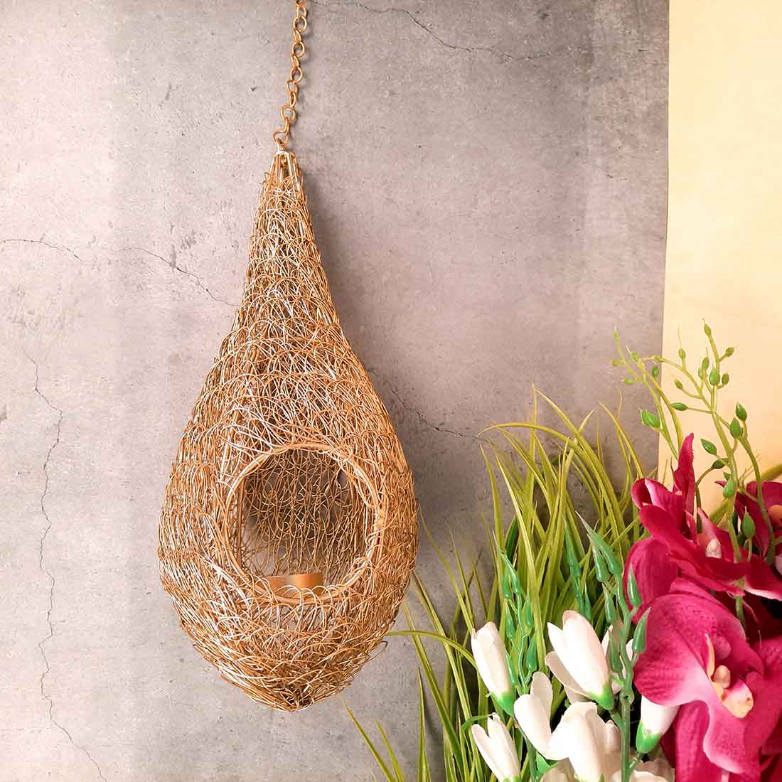 Hanging Tea Light Holder | Bird Nest Design Wall Votive - For Home Decor & Gifts - 11 Inch - apkamart #Style_pack of 1