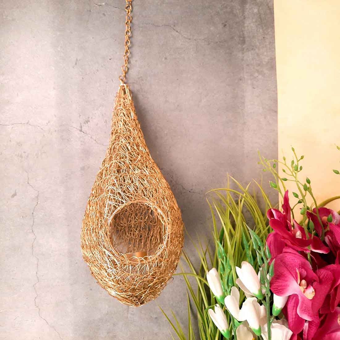 Hanging Tea Light Holder | Bird Nest Design Wall Votive - For Home Decor & Gifts - 11 Inch - apkamart #Style_pack of 1