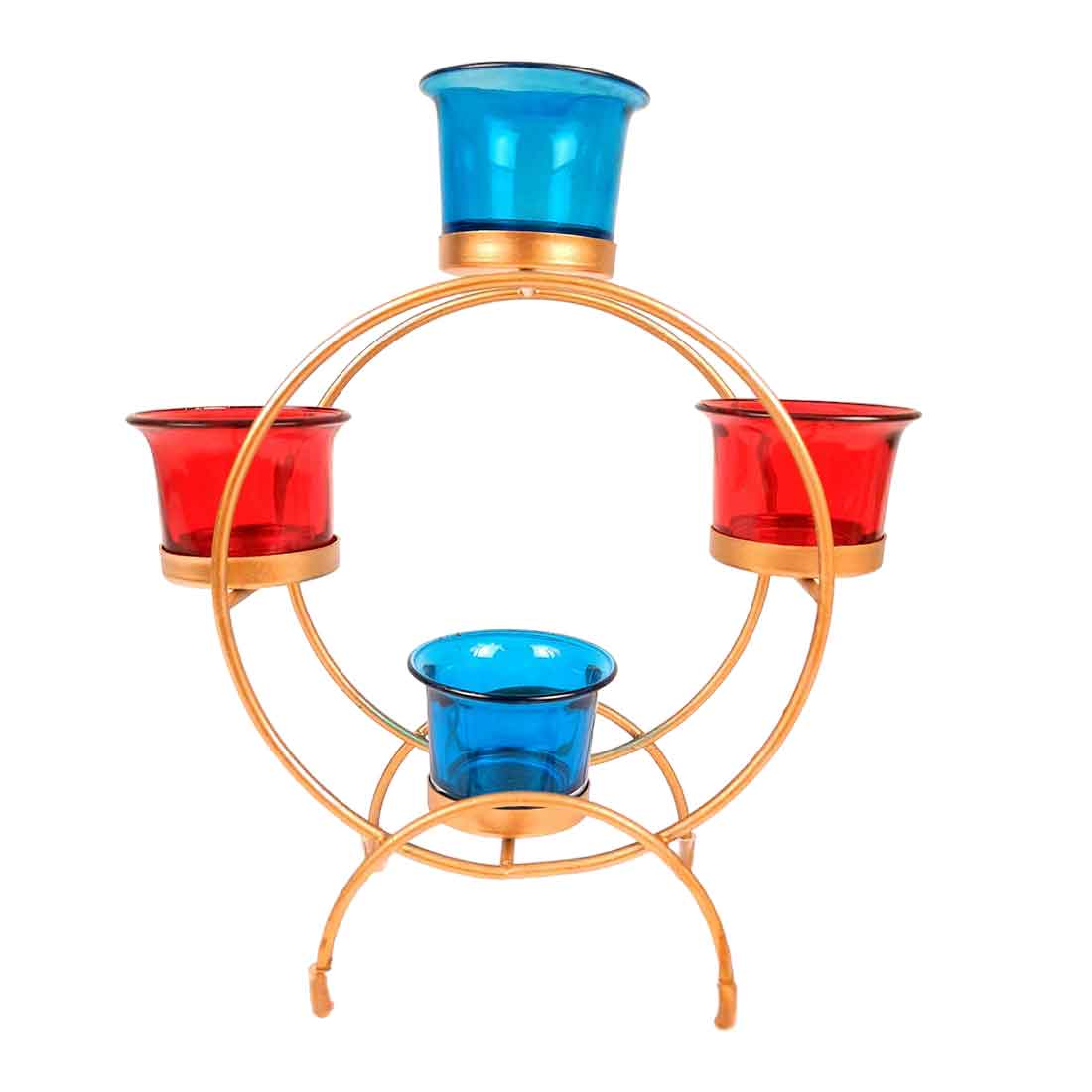 Tea Light Holder with 4 Glass Cups & Candle Holder Stand - For Home Decor, Table Decor & Gifts - 9 Inch - Apkamart