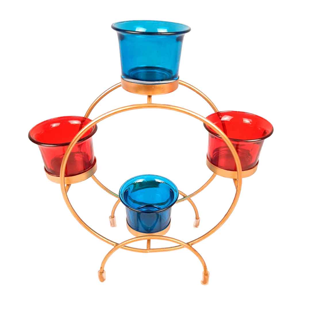 Tea Light Holder with 4 Glass Cups & Candle Holder Stand - For Home Decor, Table Decor & Gifts - 9 Inch - Apkamart